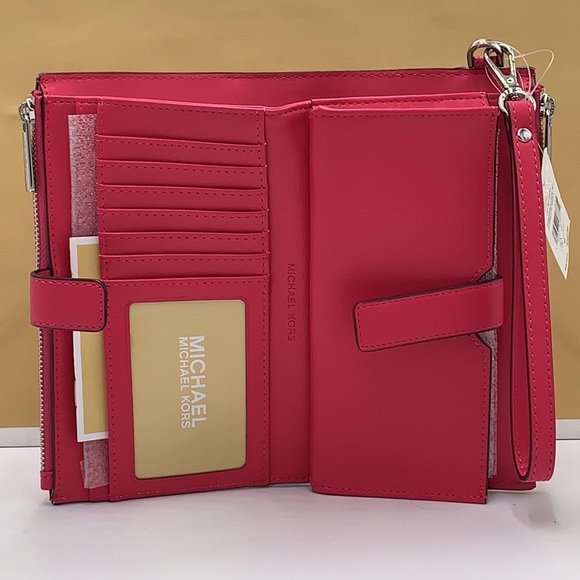 Michael Kors Large Double Zip Wristlet 
Smartphone Case Wallet Electric Pink - Picture 6 of 13